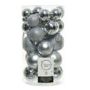 BOX PALLINE DI NATALE 30 PZ. DIAM. 4-5-6 CM. argento (Cod. 15325-02)