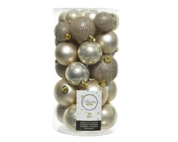 BOX PALLINE DI NATALE 30 PZ. DIAM. 4-5-6 CM. perla (Cod. 15325-06)
