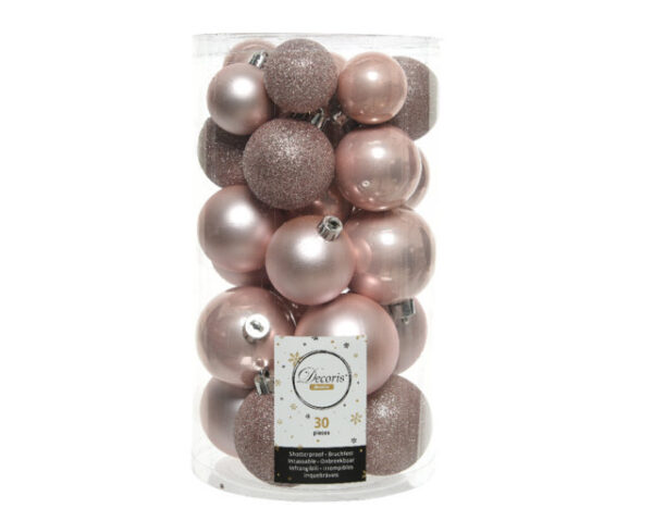 BOX PALLINE DI NATALE 30 PZ. DIAM. 4-5-6 CM. rosa-blush (Cod. 15325-14)