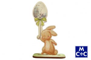 CONIGLIETTO LEGNO H75 CON UOVO con-fiocco-azzurro (Cod. 31398-01)