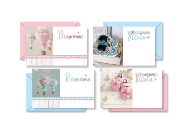 BIGLIETTI + BUSTE 100 PZ SOGGETTI MISTI 11X7 CM nascita-shabby-chic-290 (Cod. 23969-12)