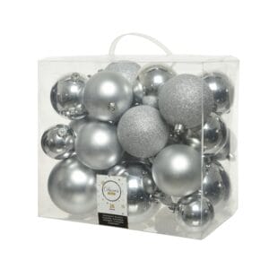 BOX 26 PZ. PALLINE DI NATALE MISTE DIAM.6-8-10 CM argento (Cod. 31666-12)