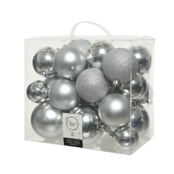 BOX 26 PZ. PALLINE DI NATALE MISTE DIAM.6-8-10 CM argento (Cod. 31666-12)