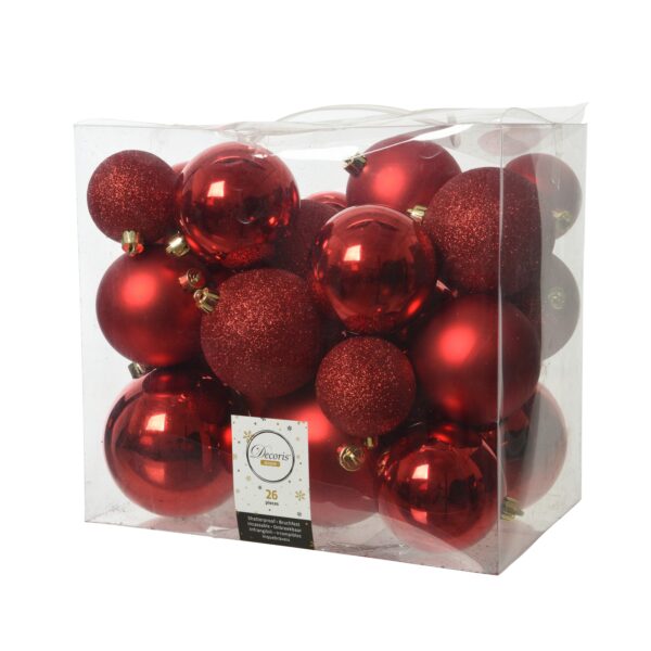 BOX 26 PZ. PALLINE DI NATALE MISTE DIAM.6-8-10 CM rosso (Cod. 31666-13)
