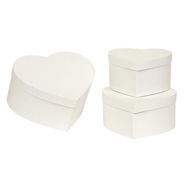 SET 3 SCATOLE CUORE 24X24X12-21X21X10-18X18X10 CM bianco (Cod. 31208-02)
