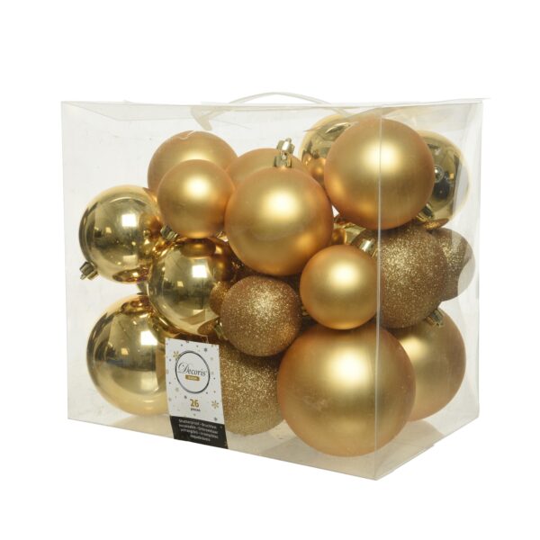 BOX 26 PZ. PALLINE DI NATALE MISTE DIAM.6-8-10 CM oro (Cod. 31666-11)