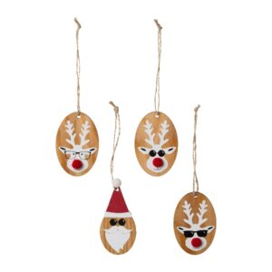 S/4 PZ DECORI NATALE DI LEGNO D'APPENDERE 5CM  (Cod. 32485-01)