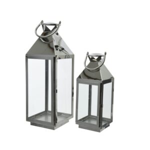 SET 2 PZ. LANTERNE METALLO 19X18 H54,5 CM argento (Cod. 33049-02)