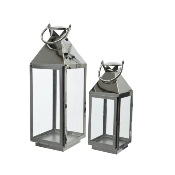 SET 2 PZ. LANTERNE METALLO 19X18 H54,5 CM argento (Cod. 33049-02)