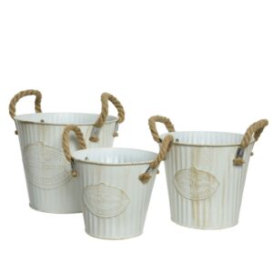 SET 3 VASI ZINCO C/MANICI CORDA D.20 H.17 CM bianco (Cod. 28249-01)