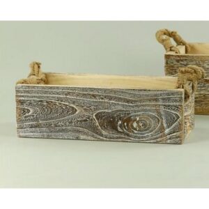CASSETTA RETT. LEGNO C/MANICI CORDA 41X17 H13 CM  (Cod. 33442-01)