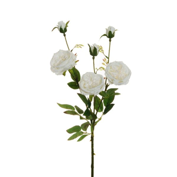 ROSE RAMO AUSTIN CON 3 FOGLIE E 3 BOCCIOLI bianco (Cod. 33373-06)