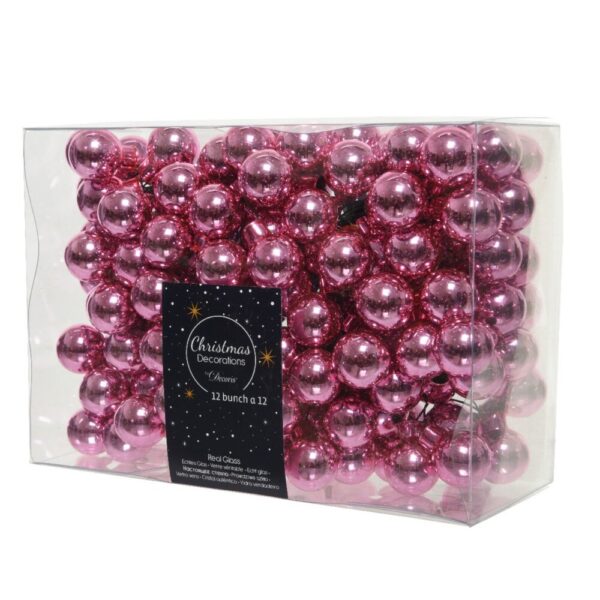BOX 144 PALLINE DI NATALE DI VETRO DIAM. 2 CM rosa-lipstick (Cod. 11123-23)