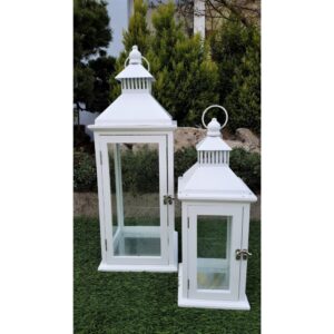 SET 2 PZ LANTERNA LEGNO 16X16 H42-22X22 H60 CM bianco (Cod. 34500-01)