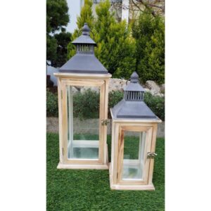 SET 2 PZ LANTERNA LEGNO 16X16 H42-22X22 H60 CM naturale (Cod. 34500-02)