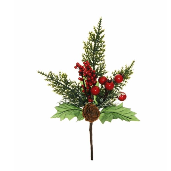 PICK 6 FOGLIA AGRIFOGLIO, BACCHE, CIPRESSO H26CM  (Cod. 34772-01)