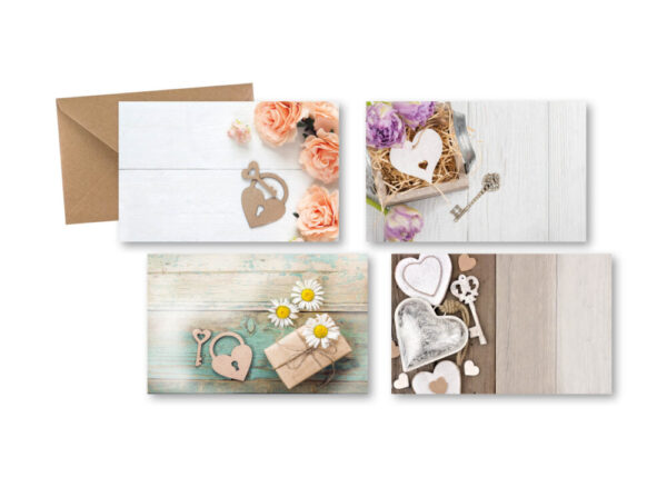 BIGLIETTI + BUSTE 100 PZ SOGGETTI MISTI 11X7 CM chiavi-fiorite-285 (Cod. 23969-09)