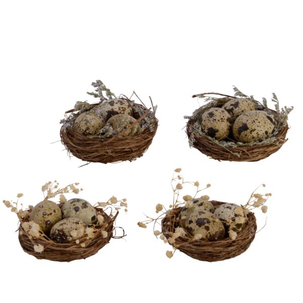 SET 2 NIDO RATTAN CON UOVA E FIORI 8X8 H4 CM  (Cod. 35589-01)