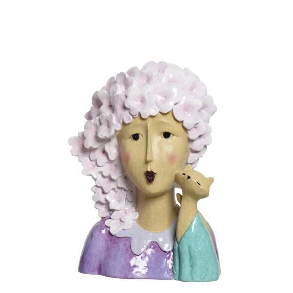BUSTO DONNA IN POLIRESINA 24,7X18 H32,7 con-gatto (Cod. 35035-02)