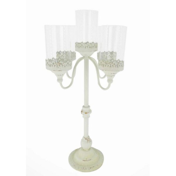 CANDELABRO 5 PORTACANDELE C/VETRI D36 H70 vb bianco (Cod. 35721-01)