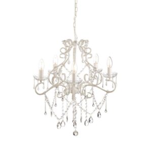 LAMPADARIO A SOSPENSIONE 5 LUCI BIANCO D.52 H.60  (Cod. 35723-01)