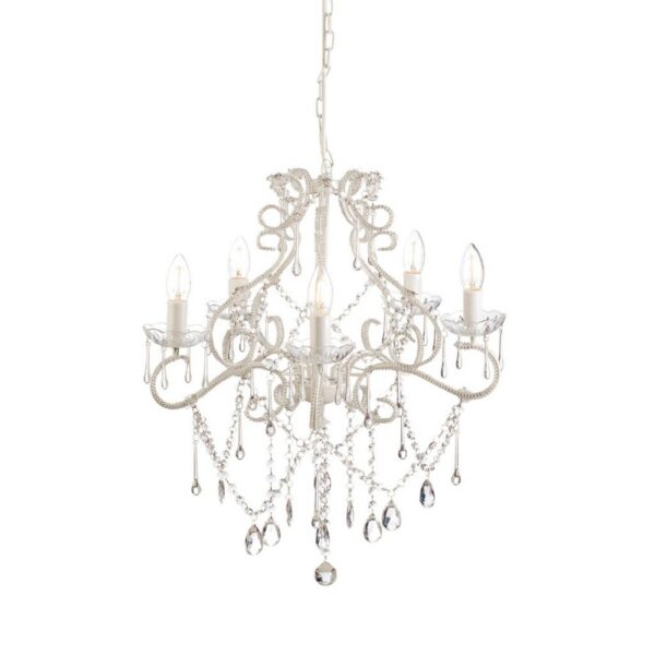 LAMPADARIO A SOSPENSIONE 5 LUCI BIANCO D.52 H.60  (Cod. 35723-01)