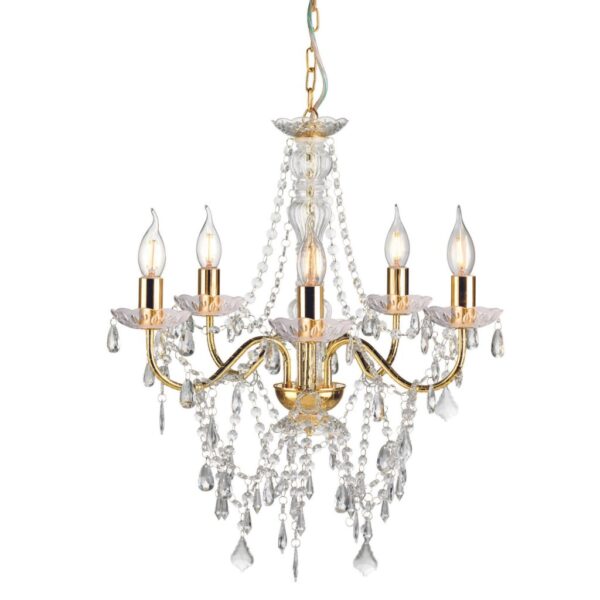 LAMPADARIO A SOSPENSIONE 5 LUCI ORO D.52 H.57  (Cod. 35725-01)