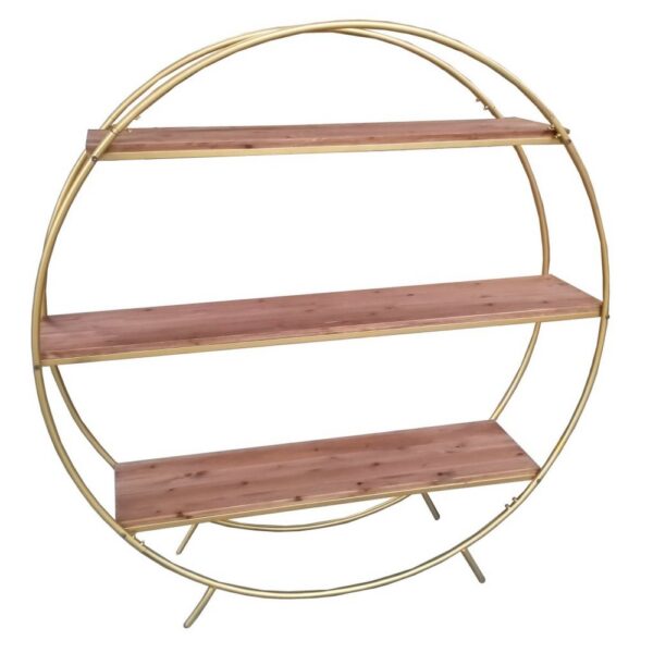 SCAFFALE METALLO ORO 3 PIANI LEGNO 152X34 H153  (Cod. 35658-01)