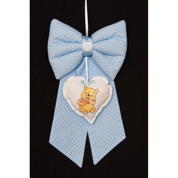 FIOCCO NASCITA ARTIGIANALE STOFFA C/CUORE WINNIE azzurro (Cod. 35629-01)