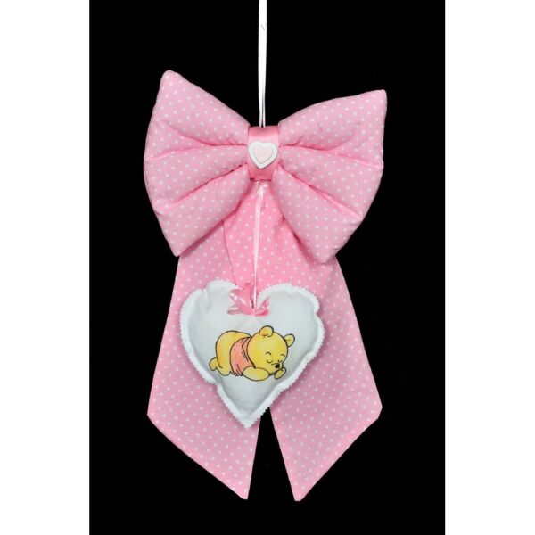 FIOCCO NASCITA ARTIGIANALE STOFFA C/CUORE WINNIE rosa (Cod. 35629-02)