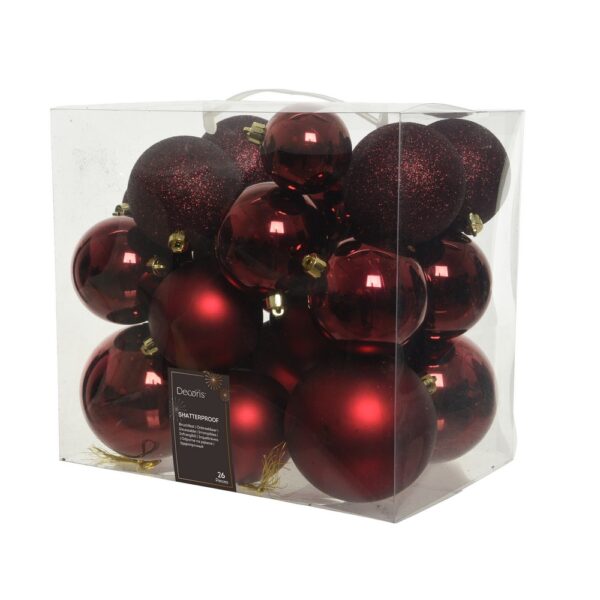 BOX 26 PZ. PALLINE DI NATALE MISTE DIAM.6-8-10 CM bordeaux (Cod. 31666-01)