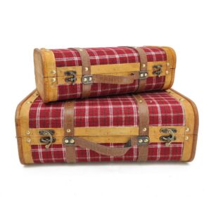 S/2 VALIGIE TESSUTO SCOZZESE 35X17XH10 41X24X15 rosso (Cod. 36168-01)