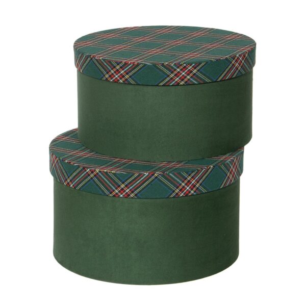 S/2 SCATOLE TARTAN D27, H16-D25 H15 verde-scuro (Cod. 36663-02)