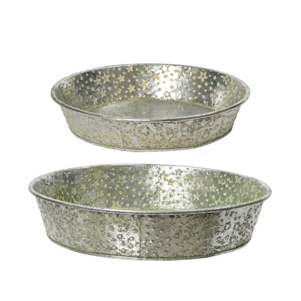 SET 2 PZ VASSOI METALLO CON STELLE D34,5 H7 CM  (Cod. 35982-01)