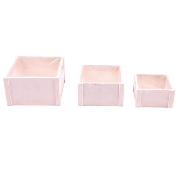 SET 3 CASSETTA QUADRA LEGNO  12X12XH7 18X18XH11 bianco (Cod. 36157-01)