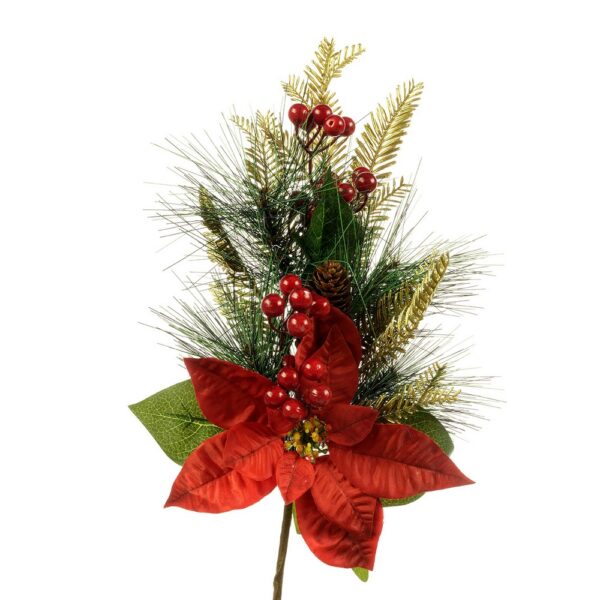 PICK POINSETTIA CON BACCHE 50CM rosso (Cod. 36801-01)