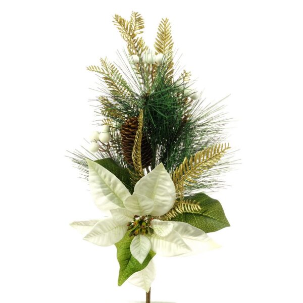 PICK POINSETTIA CON BACCHE 50CM bianco (Cod. 36801-02)