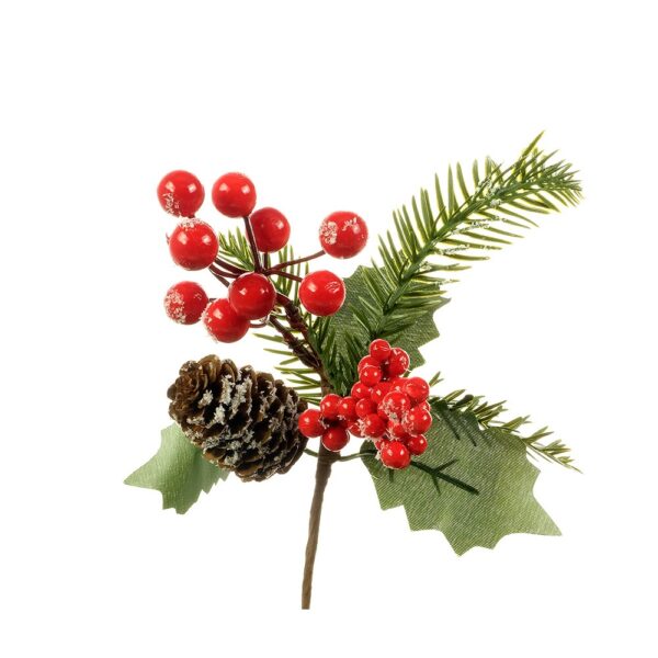 12 pz CHRISTMAS PICK CON BACCHE E PIGNE  rosso (Cod. 36809-01)