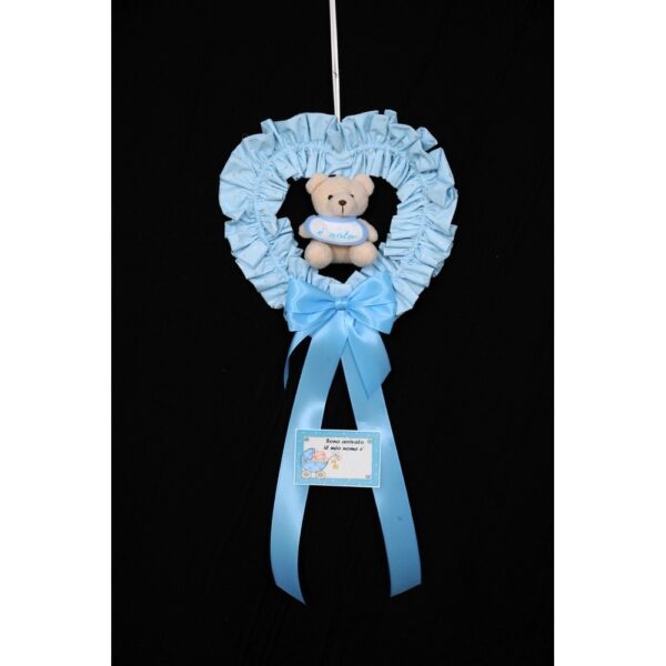 FIOCCO NASCITA ARTIGIANALE STOFFA C/ORSETTO azzurro (Cod. 37073-01)