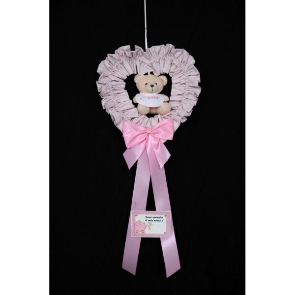 FIOCCO NASCITA ARTIGIANALE STOFFA C/ORSETTO rosa (Cod. 37073-02)