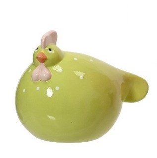 GALLINA TERRACOTTA 17,5X12,5 H14 CM - vernice rovinata verde (Cod. 37177-01)
