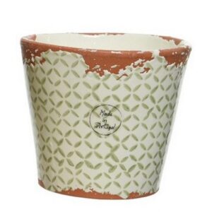 VASO TERRACOTTA  D14 H 12,8 CM bianco-stampa-verde-chiaro (Cod. 33335-04)