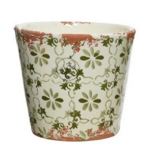 VASO TERRACOTTA  D14 H 12,8 CM bianco-stampa-verde-scuro (Cod. 33335-06)