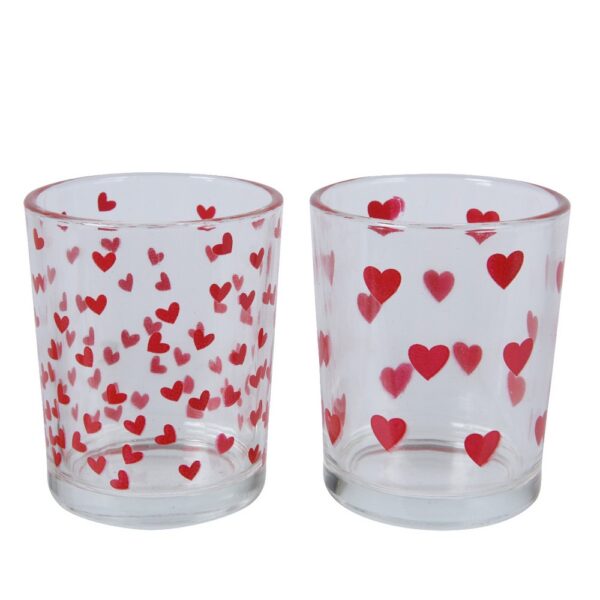 PORTACANDELA CON CUORI DISEGNATI D5,5 H6,5 CM (1 pz)  (Cod. 37456-01)