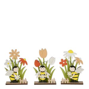 DECORO IN LEGNO APE SUL FIORE 12,5X19x5 cm (1 pz) giallo-nero (Cod. 37682-01)