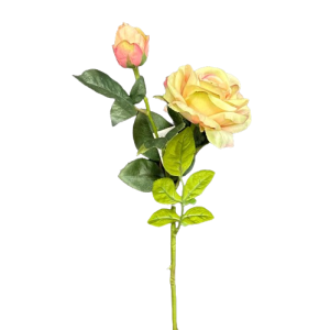 RAMO ROSA REAL TOUCH 1 FIORE 1 BOCCIOLO 65 CM  pesca-verde (Cod. 37722-01)