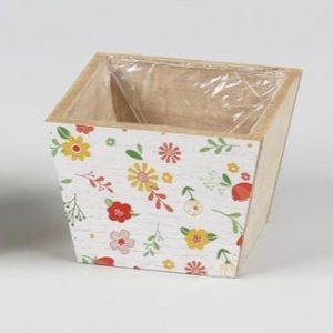 PORTAVASO PER VASO D12 LEGNO QUADRATO bianco-con-fiori-colorati (Cod. 37663-01)