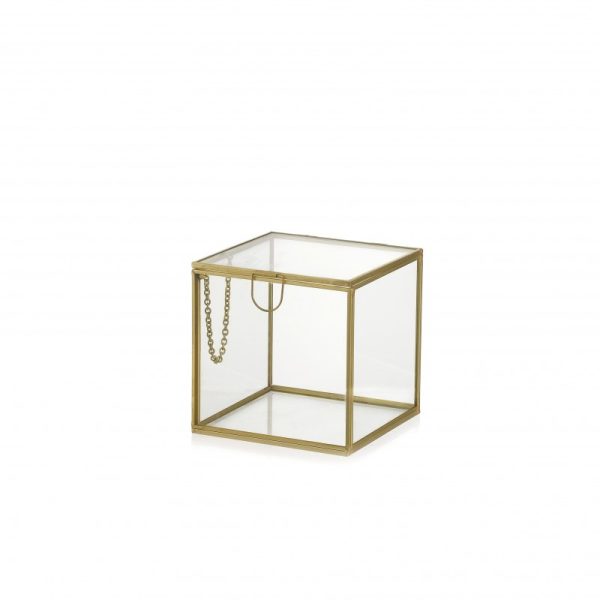 CUBO VETRO BORDO METAL ORO 8X8X8 CM  (Cod. 37668-01)