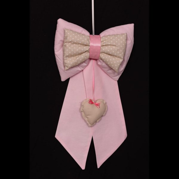 FIOCCO NASCITA ARTIGIANALE TESSUTO CUORE BEIGE rosa (Cod. 34137-02)