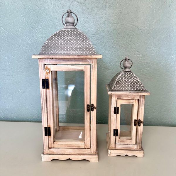 SET 2 LANTERNA MARA 14X14X38H 22X22X54H CM naturale (Cod. 32874-02)